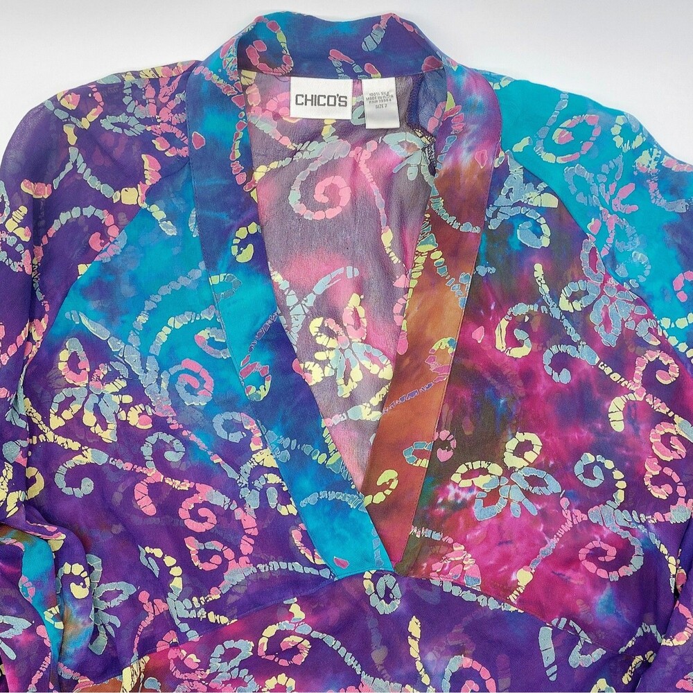 Chicos Brandy Tunic Dream Believer Semi Sheer Floral Women's 2 100% Silk Boho